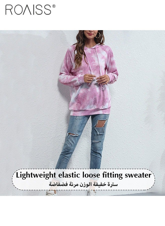Women'S Casual Tie Dye Hoodie Hat Drawstring Design Top Loose Pocket Pullover