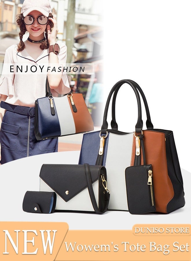 4pcs Women Fantionable Handbag and Satchel Clutch Purse Leather Tote Shoulder Bag Large Satchel Top Handle Work Bag Crossbody bag Set