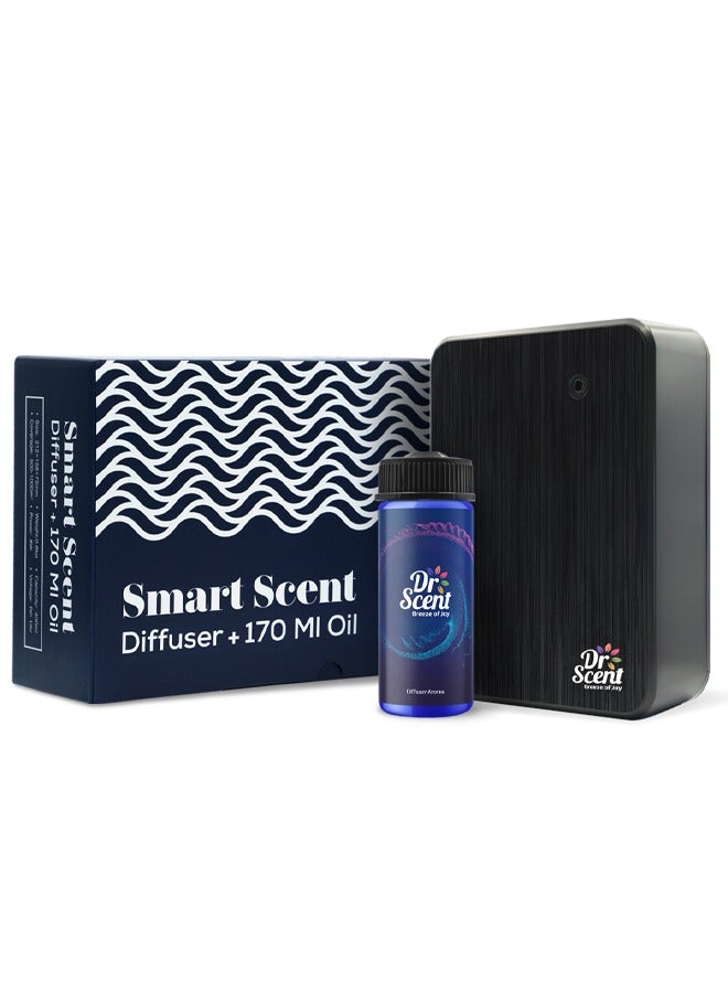 Combo Pack - Dr Scent Essential Oil Smart Scent Diffuser Fragrance Machine (Black) With Diffuser Aroma Oil - Address (170ml)