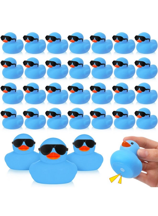 36 Packs Mini Rubber Ducks With Sunglasses Sets Duck Bath Toys Cute Squeaky Rubber Ducks Float Bathtub Duckies For Little One Birthday Party Favors Class Carnival Prizes Car Decor (Blue)