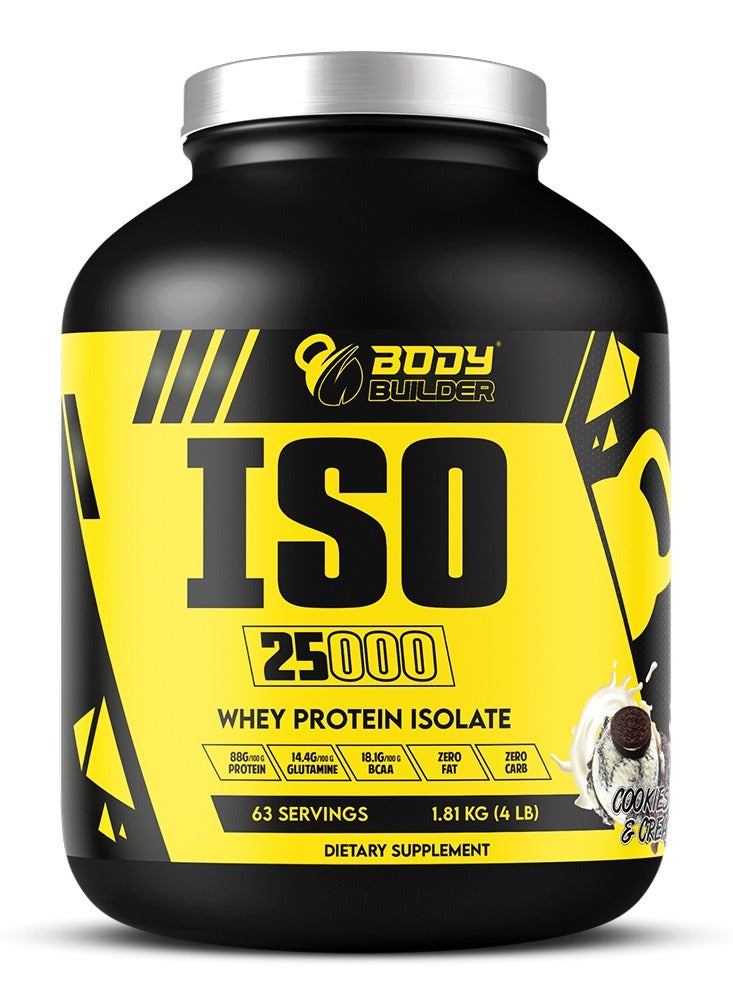 Body Builder ISO 25000, Lean Muscles Growth, Rapid absorption of protein, Support Recovery, Cookies and Cream Flavor, 4 Lbs