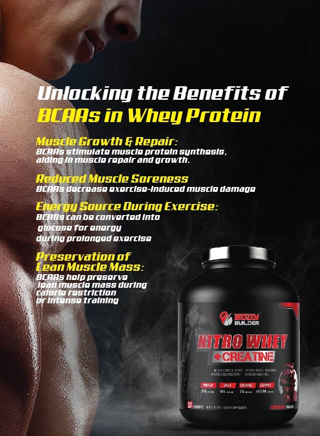 Body Builder Nitro Whey Protein Plus Creatine, Blend Whey Protein Concentrated and Isolated,Contains Digestive Enzymes, Vanilla Flavor, 4 Lbs
