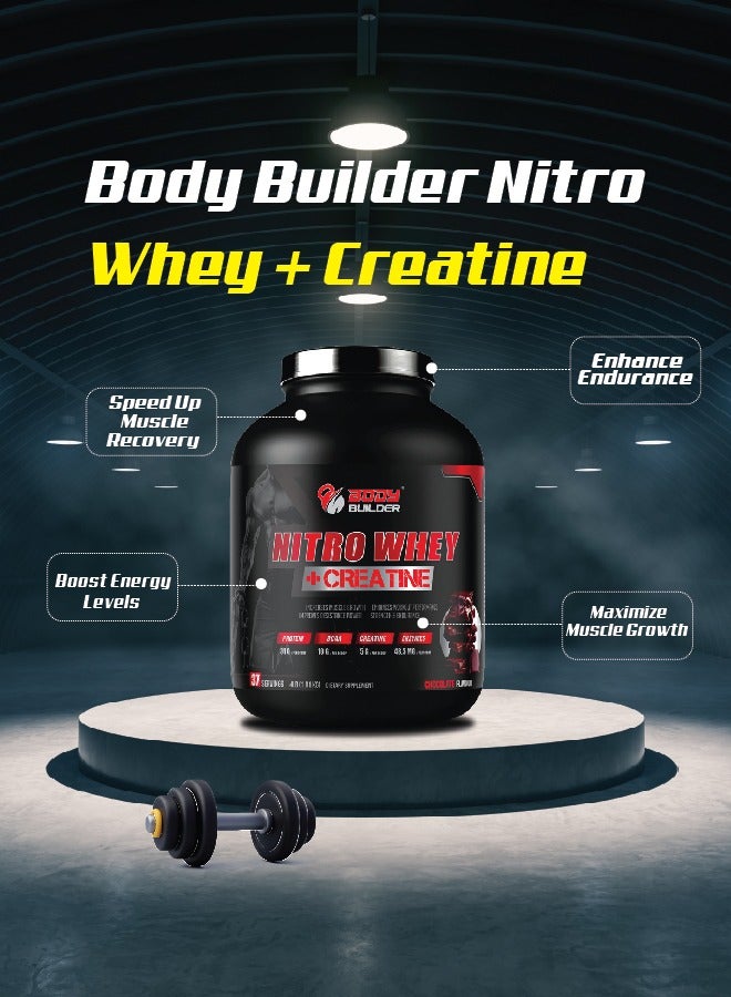 Body Builder Nitro Whey Protein Plus Creatine, Blend Whey Protein Concentrated and Isolated,Contains Digestive Enzymes, Vanilla Flavor, 4 Lbs