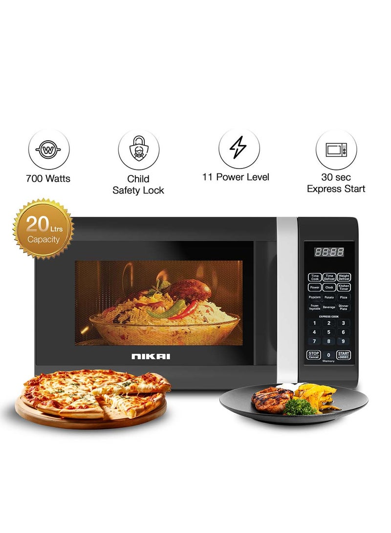 Microwave Oven, Digital Touch Control, Child Safety-Lock, 10/11 Power Levels And 6 Auto Menus, Cooking End Signal, Touch Control Panel, Convenient Pull Hand Door 20 L 700 W NMO2010DB Black