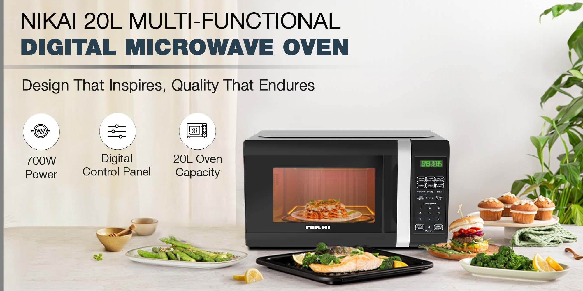 Microwave Oven, Digital Touch Control, Child Safety-Lock, 10/11 Power Levels And 6 Auto Menus, Cooking End Signal, Touch Control Panel, Convenient Pull Hand Door 20 L 700 W NM02010DBX Black