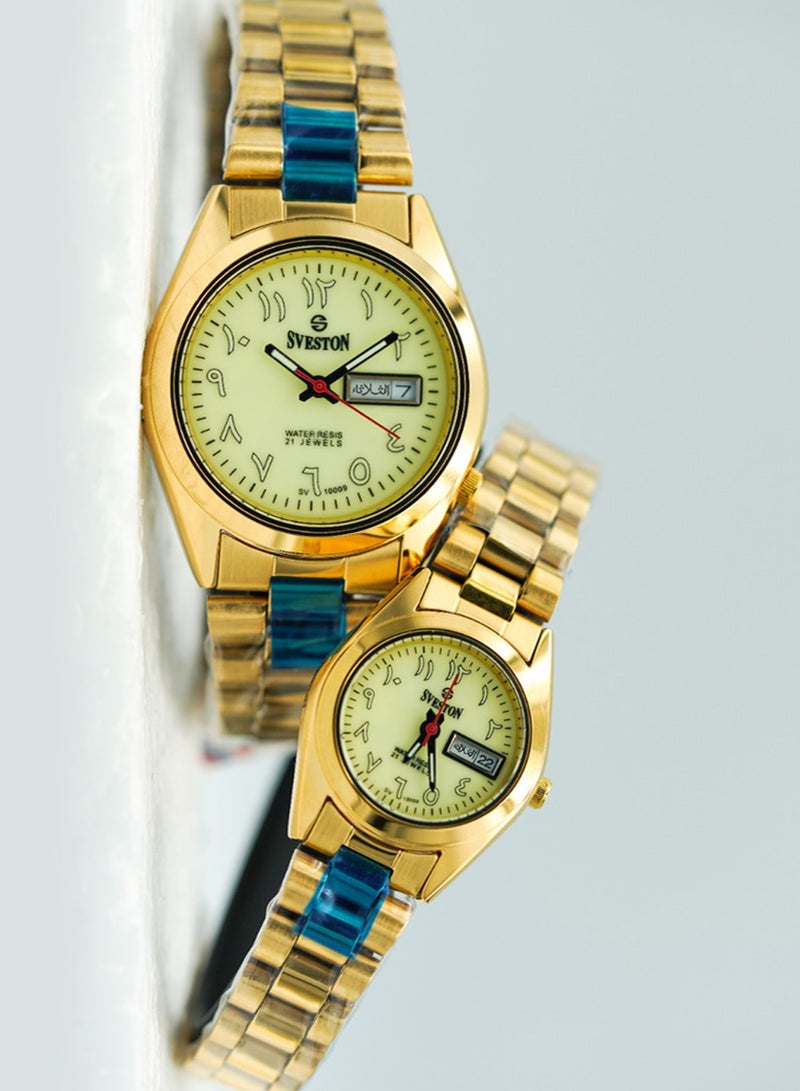 Couple Set Gold Stainless Steel Glow in Dark Radium Watch for Men and Women