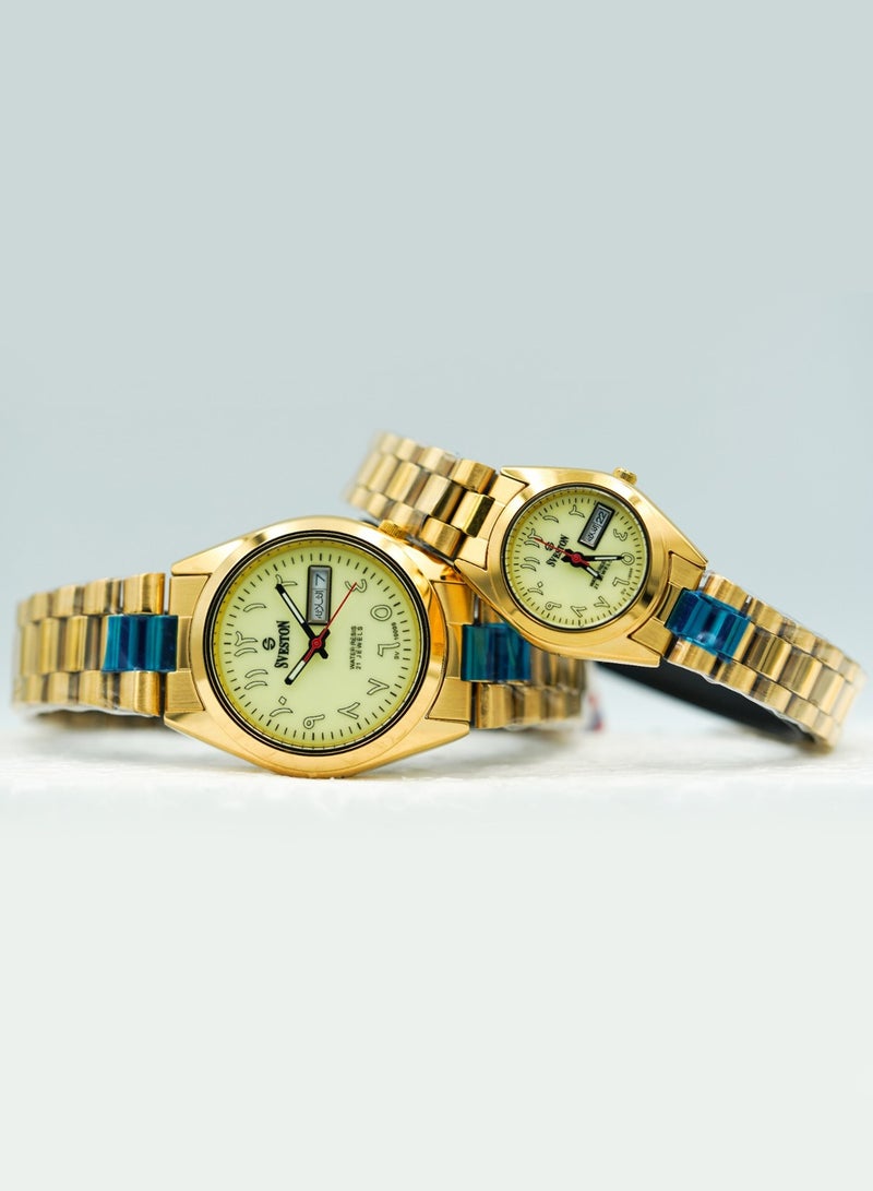 Couple Set Gold Stainless Steel Glow in Dark Radium Watch for Men and Women
