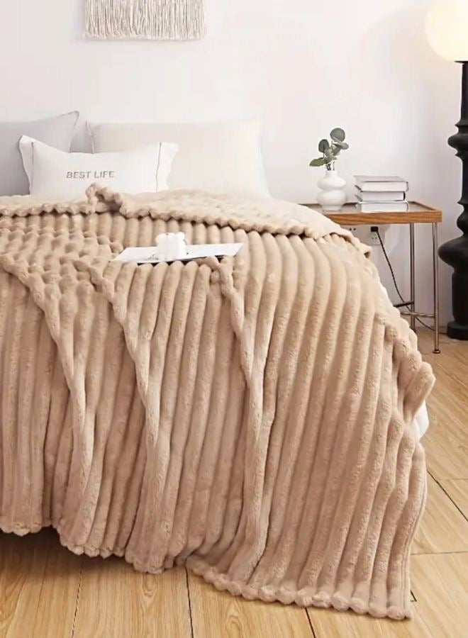 Throw Striped Blanket Super Soft, Camel Color