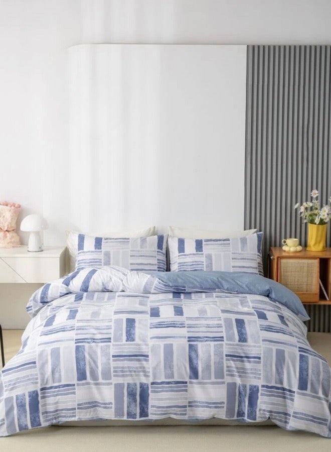 Various King/Queen Size 6 Pieces Bedding Set without filler , Reversible Blue Geometric Design