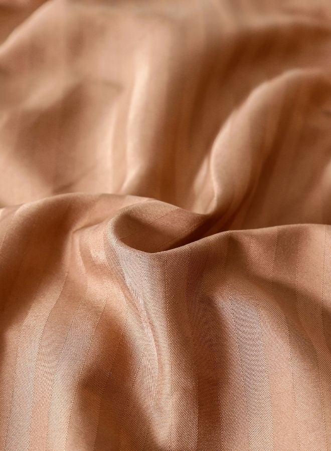 Premium King Size 6 Pieces Bedding Set without filler Solid Brown Tan Color, Satin Stripe Design.