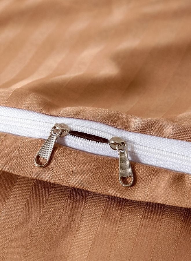 Premium King Size 6 Pieces Bedding Set without filler Solid Brown Tan Color, Satin Stripe Design.