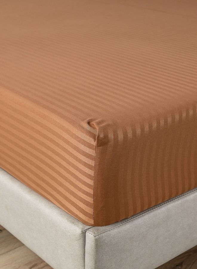 Premium King Size 6 Pieces Bedding Set without filler Solid Brown Tan Color, Satin Stripe Design.