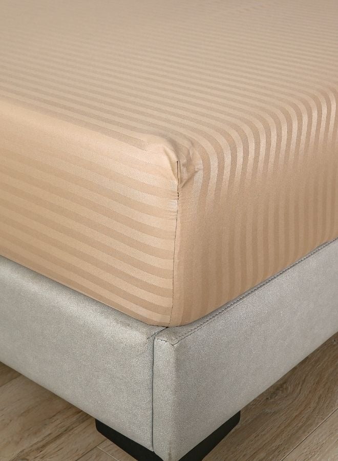 Premium King Size 6 Pieces Bedding Set Without Filler Solid Golden Brown  Satin Stripe Design