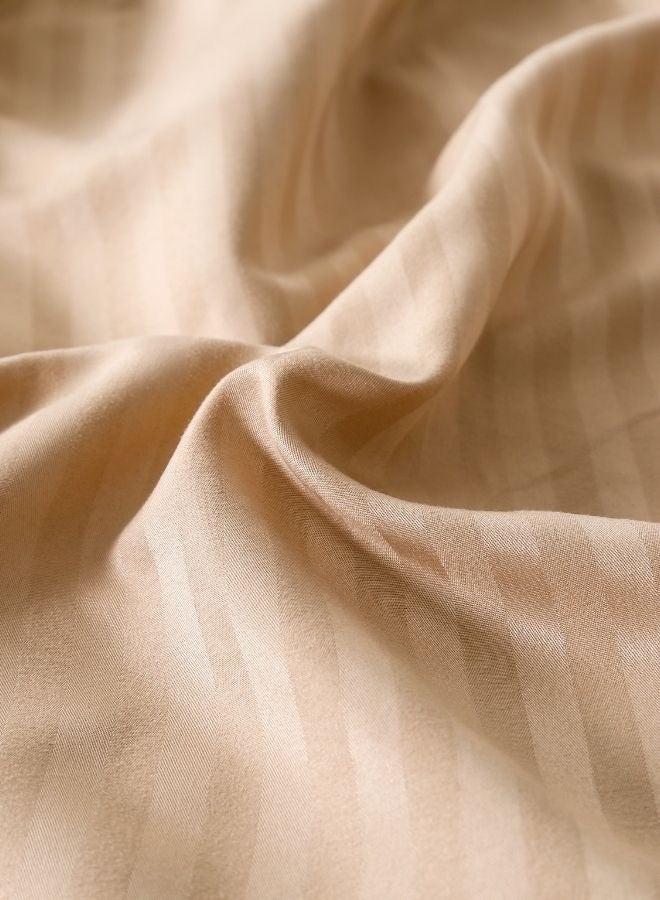 Premium King Size 6 Pieces Bedding Set Without Filler Solid Golden Brown  Satin Stripe Design