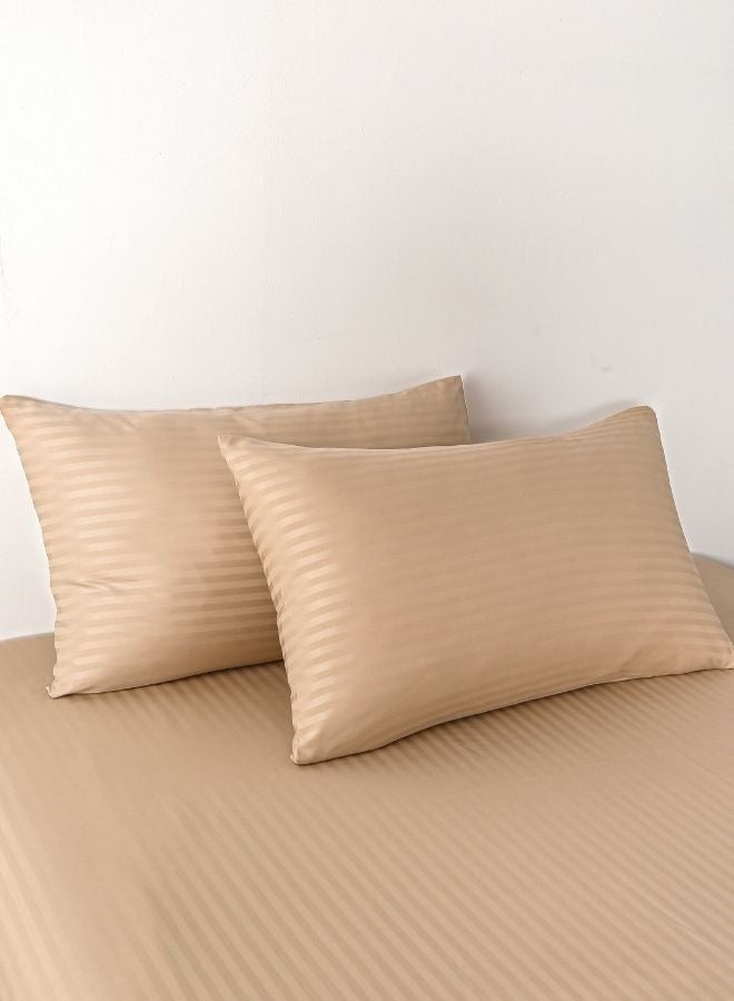 Premium King Size 6 Pieces Bedding Set Without Filler Solid Golden Brown  Satin Stripe Design