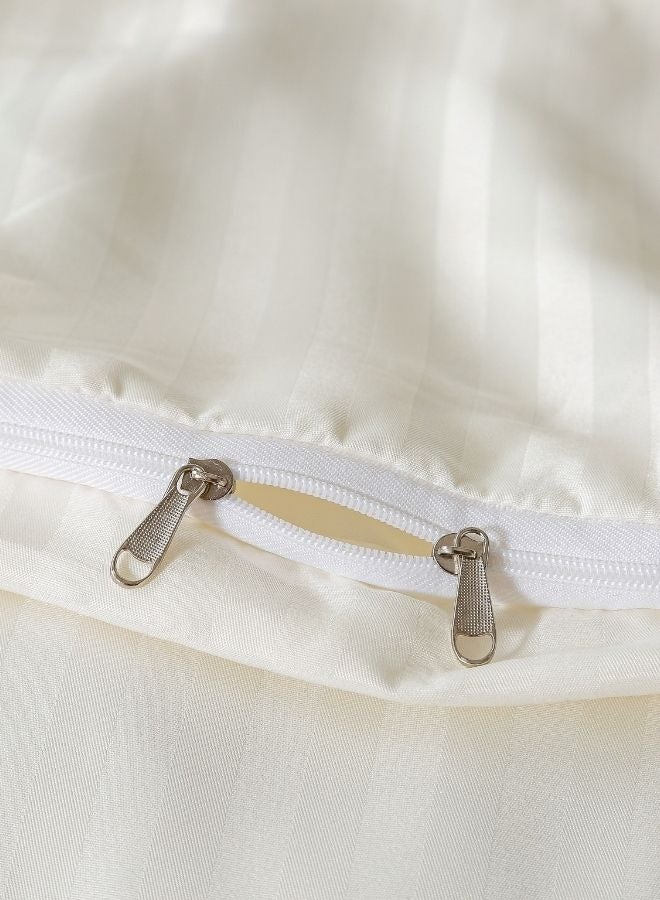 Premium King Size 6-Piece Bedding Set Without Filling Powder White  Satin Striped Design