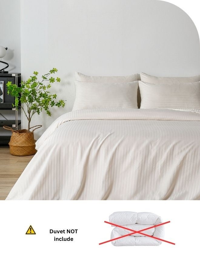Premium King Size 6-Piece Bedding Set Without Filling Powder White  Satin Striped Design