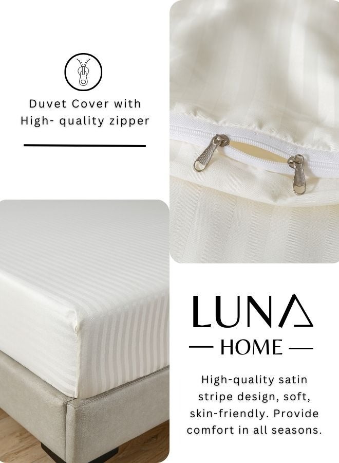 Premium King Size 6-Piece Bedding Set Without Filling Powder White  Satin Striped Design