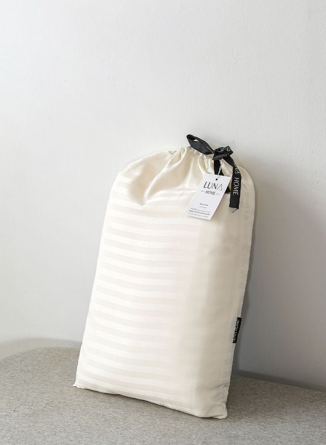 Premium King Size 6-Piece Bedding Set Without Filling Powder White  Satin Striped Design