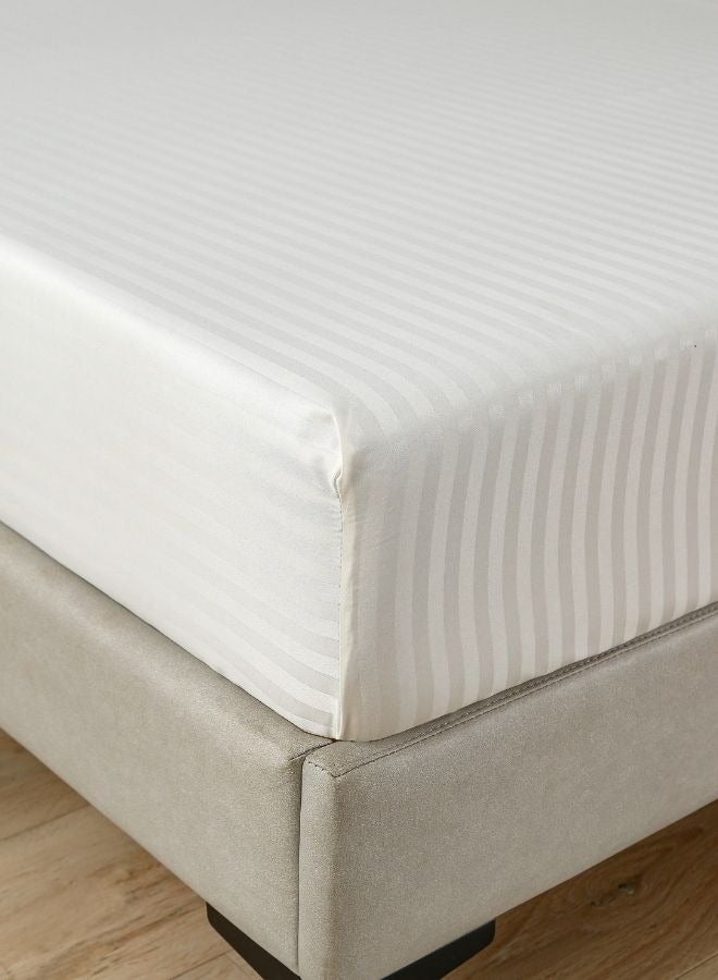 Premium King Size 6-Piece Bedding Set Without Filling Powder White  Satin Striped Design