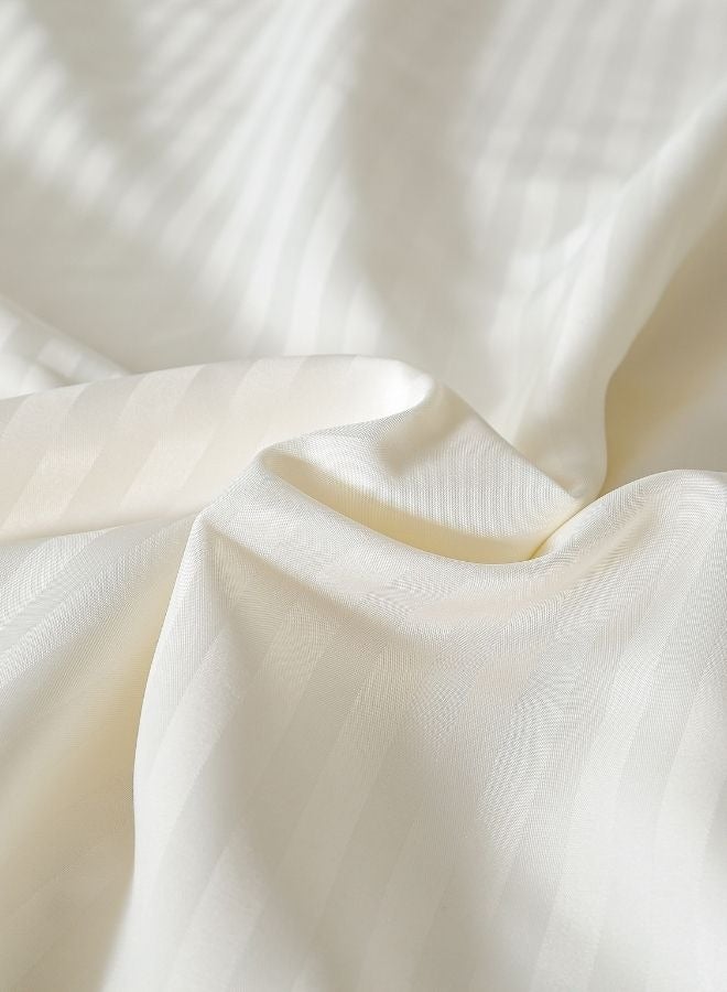 Premium King Size 6-Piece Bedding Set Without Filling Powder White  Satin Striped Design