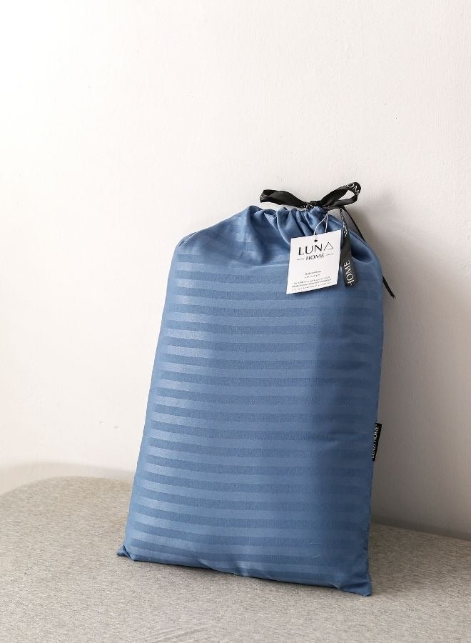 Premium King Size 6-Piece Bedding Set Without Filling Stone Blue  Satin Striped Design