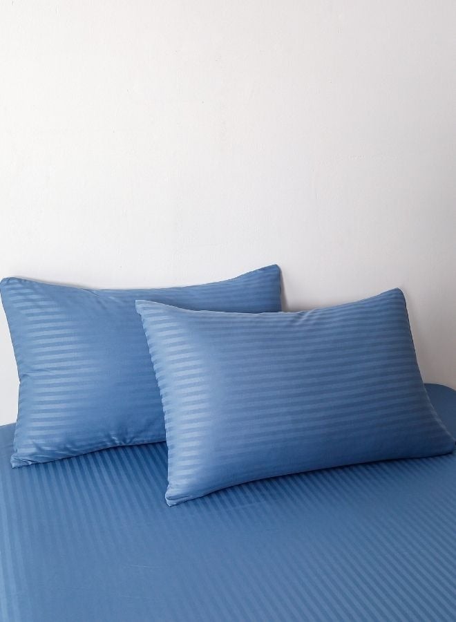 Premium King Size 6-Piece Bedding Set Without Filling Stone Blue  Satin Striped Design