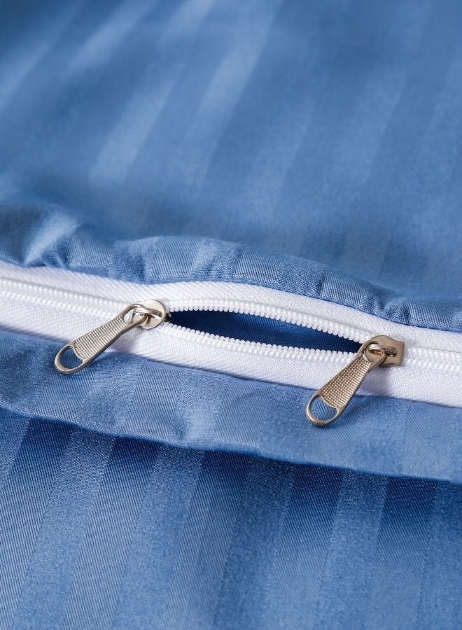 Premium King Size 6-Piece Bedding Set Without Filling Stone Blue  Satin Striped Design