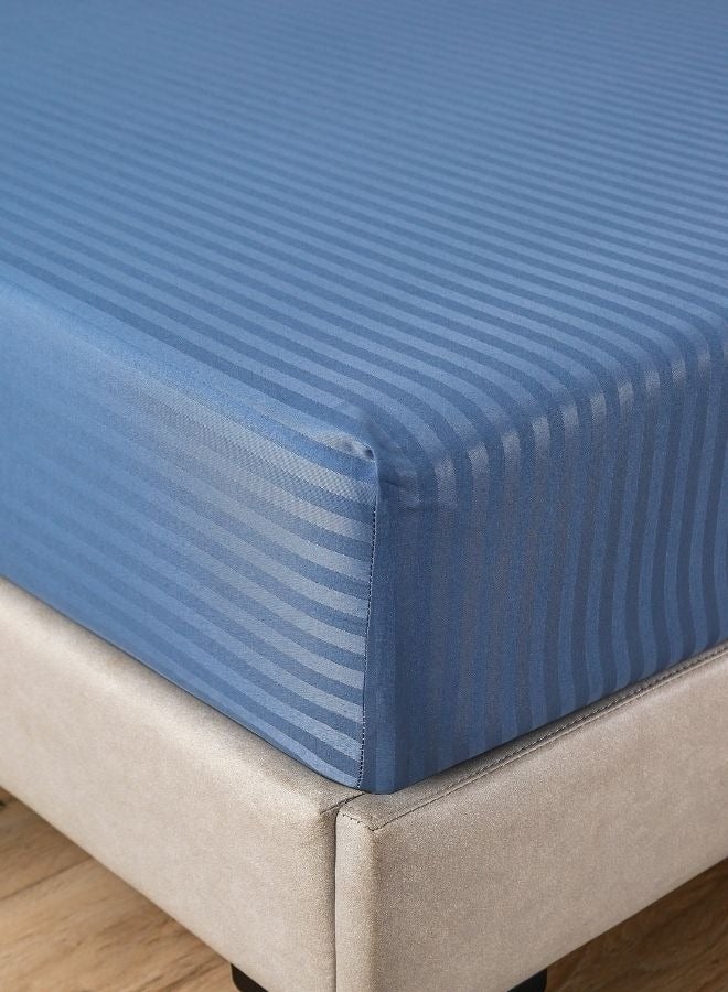 Premium King Size 6-Piece Bedding Set Without Filling Stone Blue  Satin Striped Design