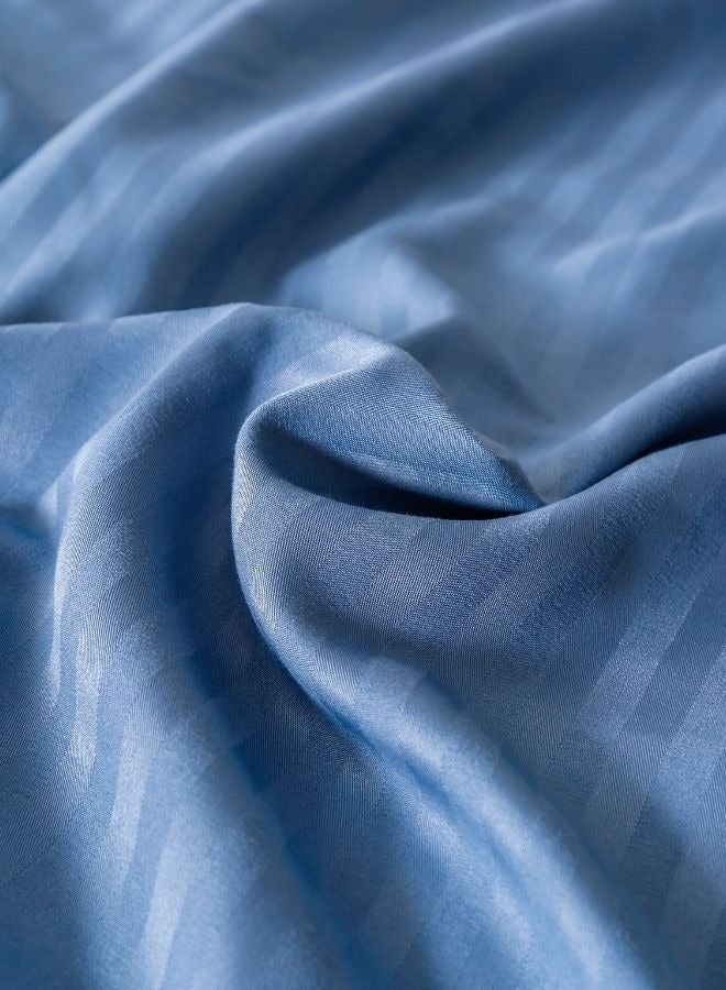 Premium King Size 6-Piece Bedding Set Without Filling Stone Blue  Satin Striped Design