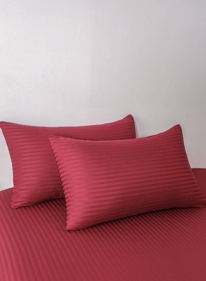 Premium King Size 6 Pieces Bedding Set Without Filler Solid Berry Red  Satin Stripe Design