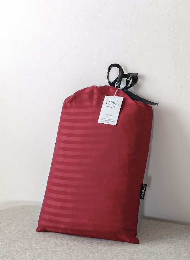 Premium King Size 6 Pieces Bedding Set Without Filler Solid Berry Red  Satin Stripe Design
