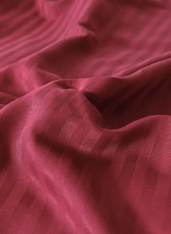 Premium King Size 6 Pieces Bedding Set Without Filler Solid Berry Red  Satin Stripe Design