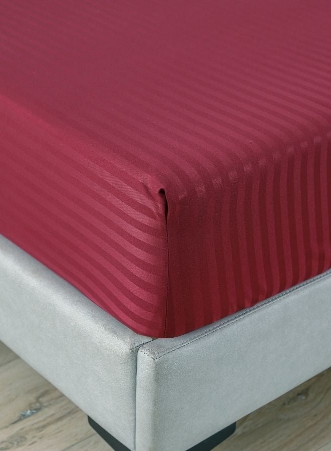 Premium King Size 6 Pieces Bedding Set Without Filler Solid Berry Red  Satin Stripe Design