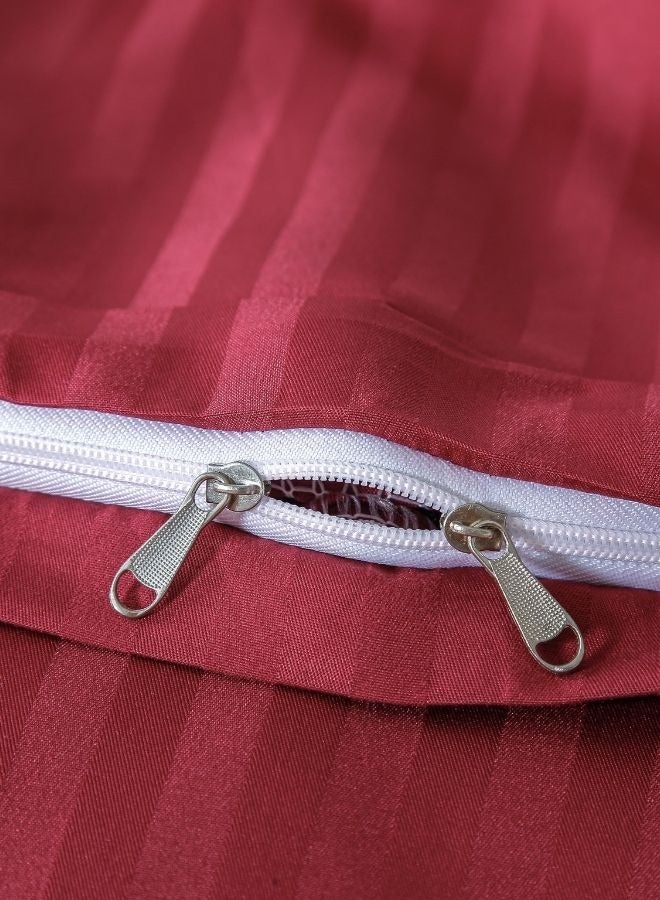 Premium King Size 6 Pieces Bedding Set Without Filler Solid Berry Red  Satin Stripe Design