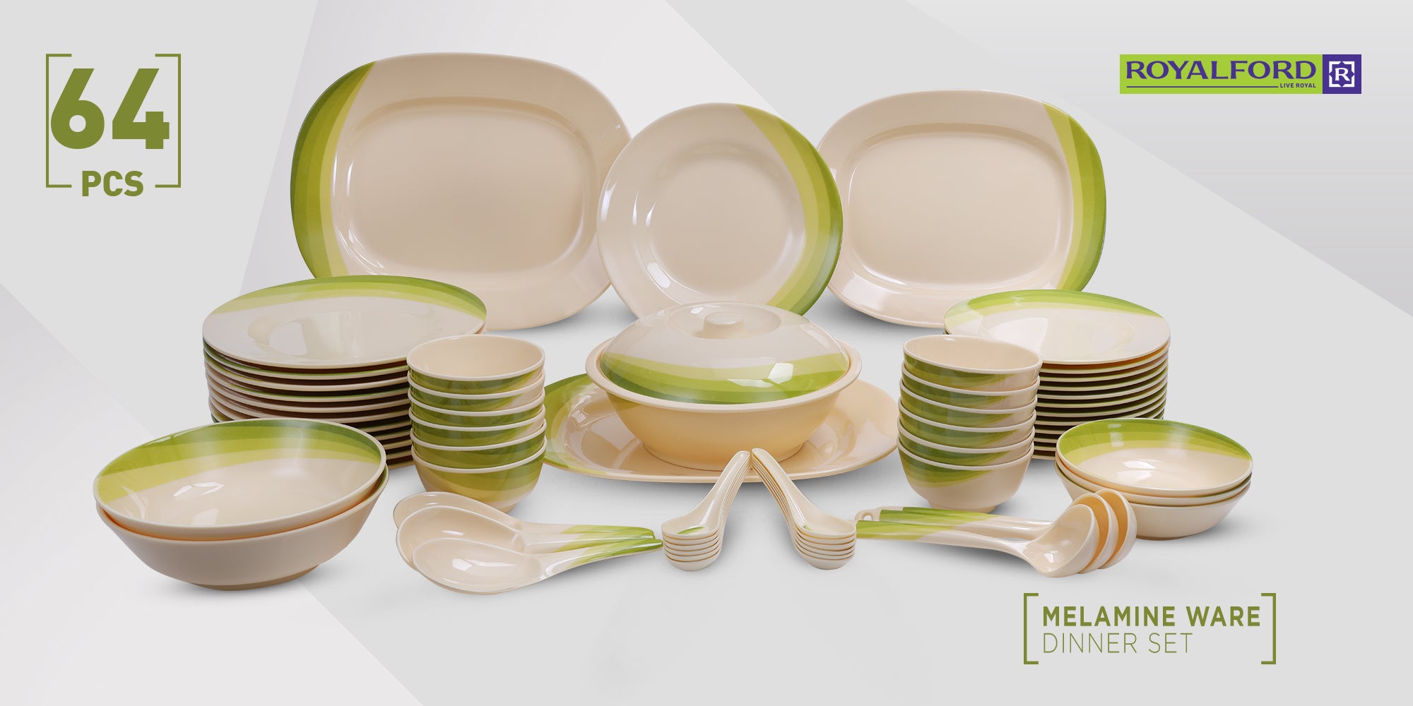 64-Piece Dinner Set Yellow/Beige