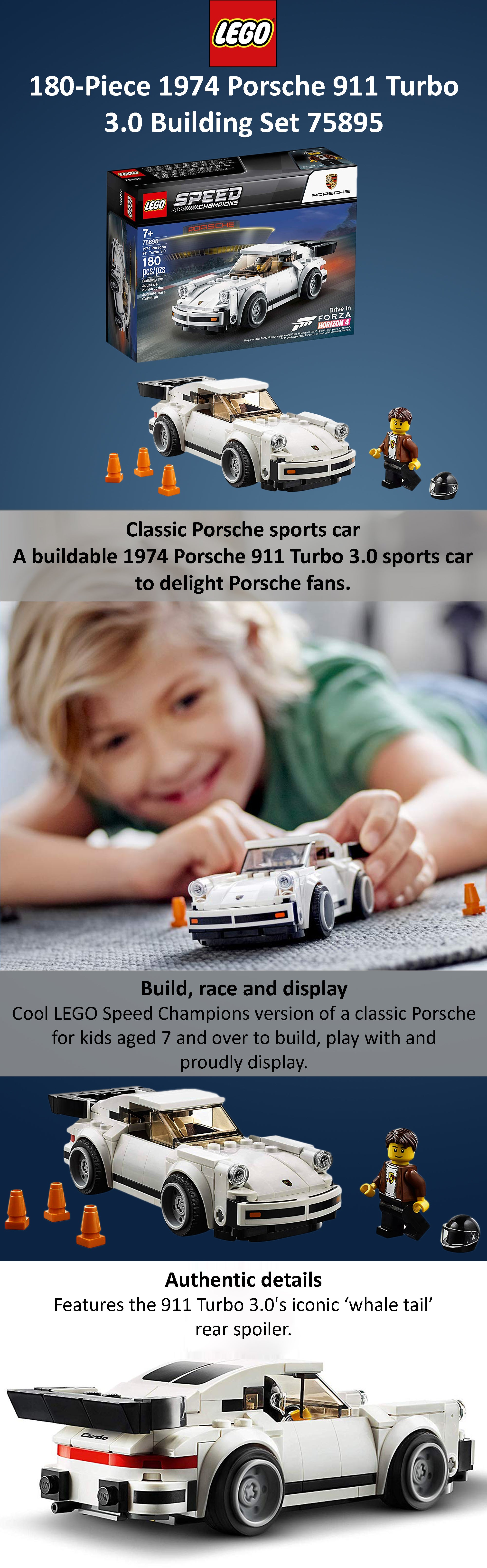 180-Piece 1974 Porsche 911 Turbo 3.0 Building Set 75895 Multicolour 19.1 x 14.1 x 6.1cm
