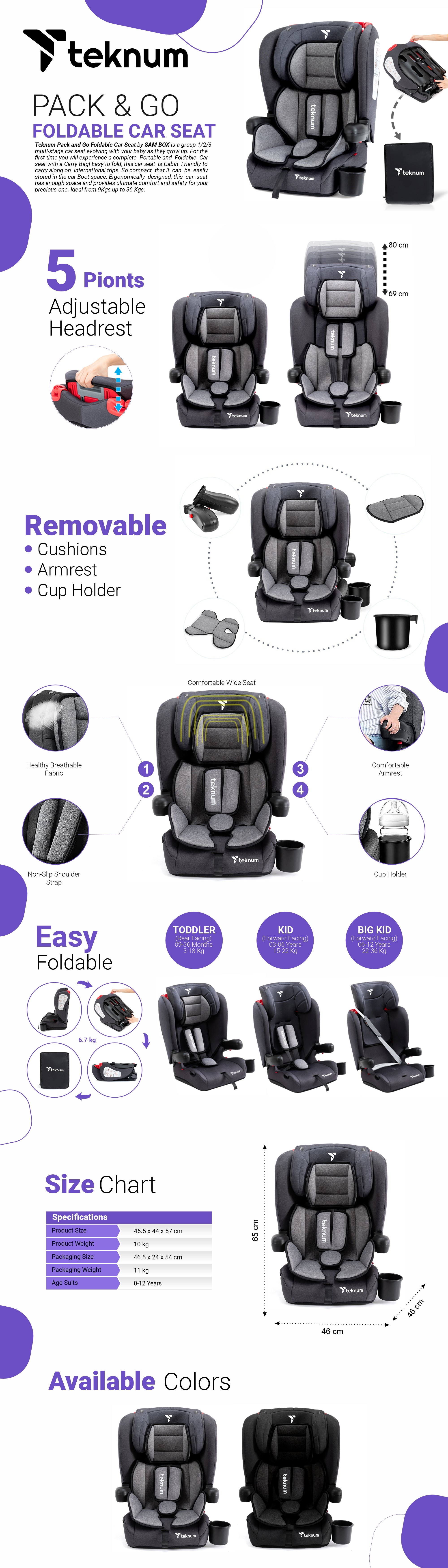 Pack And Go Foldable Car Seat Grey