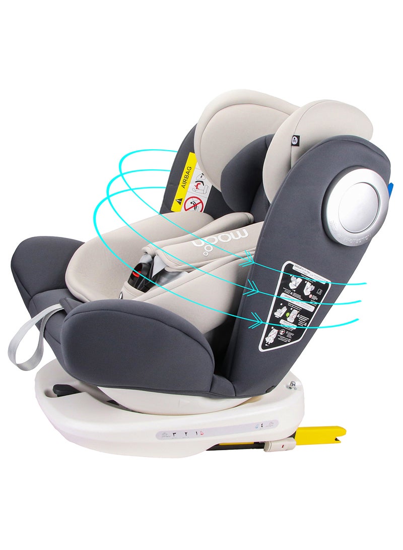 GYRO Baby Car Seat for Child Group 0+/1/2/3 (0-36 kg/0-12 Year) ISOFIX+ Top Tether Rotation 360° Grey
