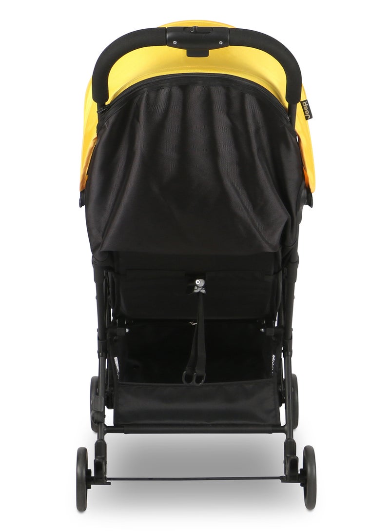 Compact Air Stroller By Delta Children | Lightweight Travel Stroller | One-Hand Fold | Reclining Seat | UPF 50+ Sun Canopy | Storage Basket | Smooth Ride | 5-Point Harness-Yellow Black