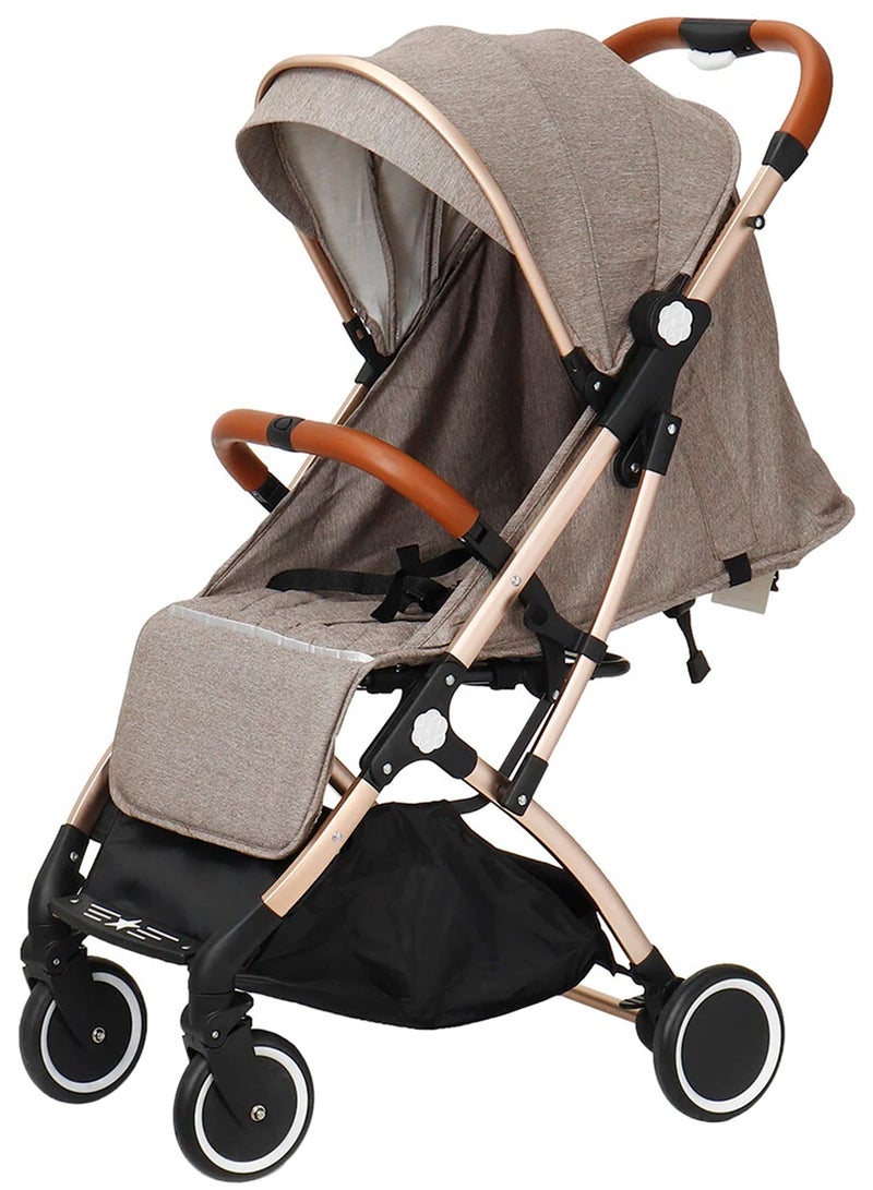 One Hand Foldable Compact Travel Buggy With Five-Point Harness Baby Stroller - Khaki