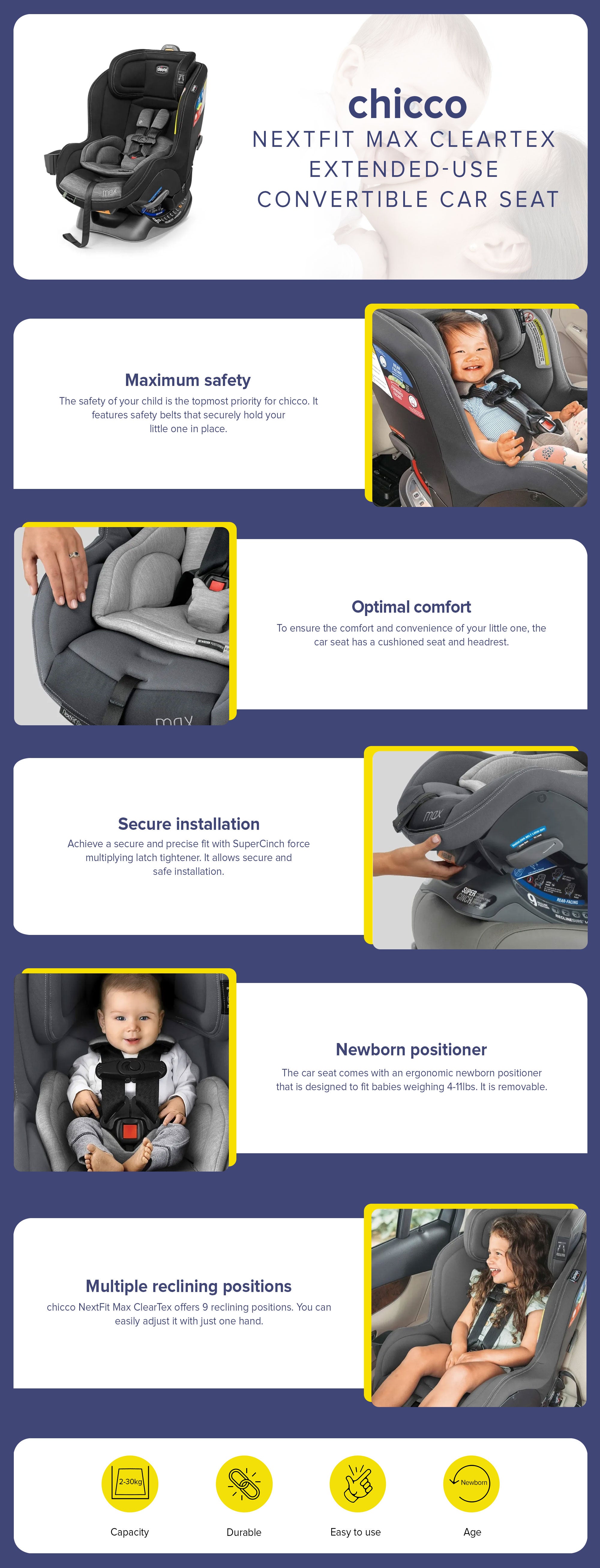 NextFit Max ClearTex Extended-Use Convertible Car Seat 4-65 lbs/2-30 kg, Shadow