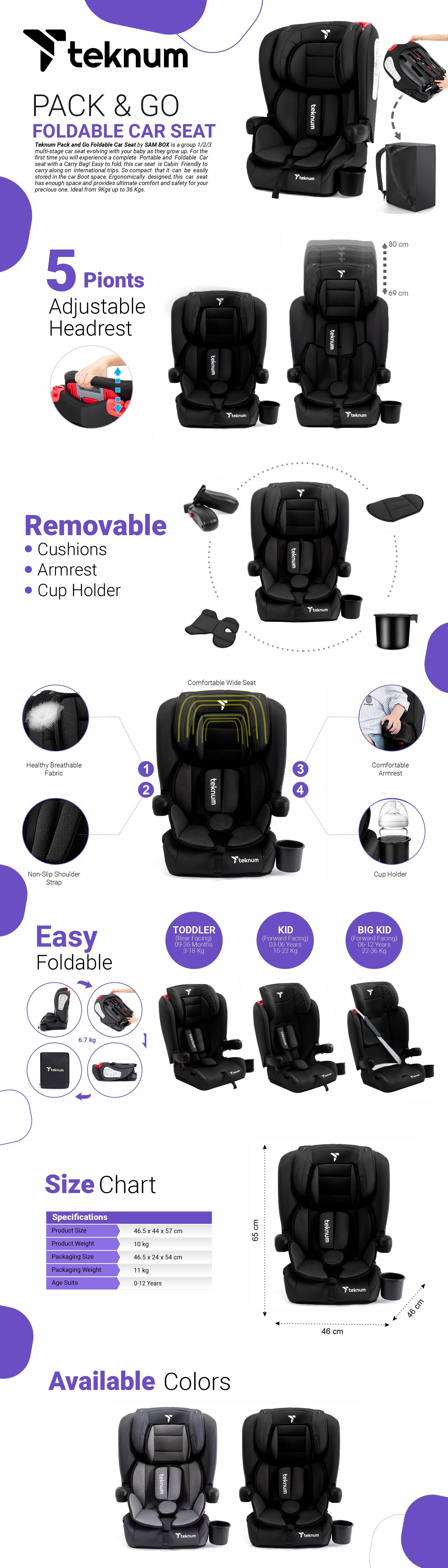 Pack And Go Foldable Car Seat Black