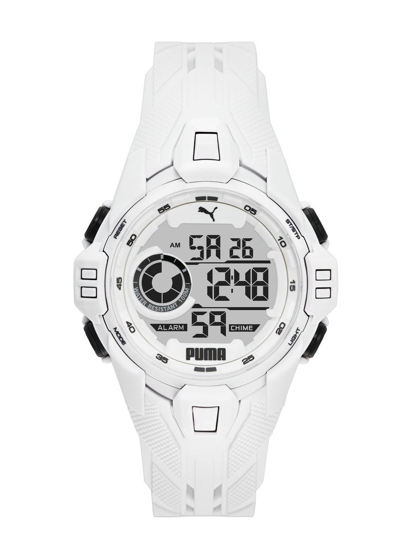 Digital Mechanical Watch for Men With White Rubber Band- 10 ATM - PU P5039