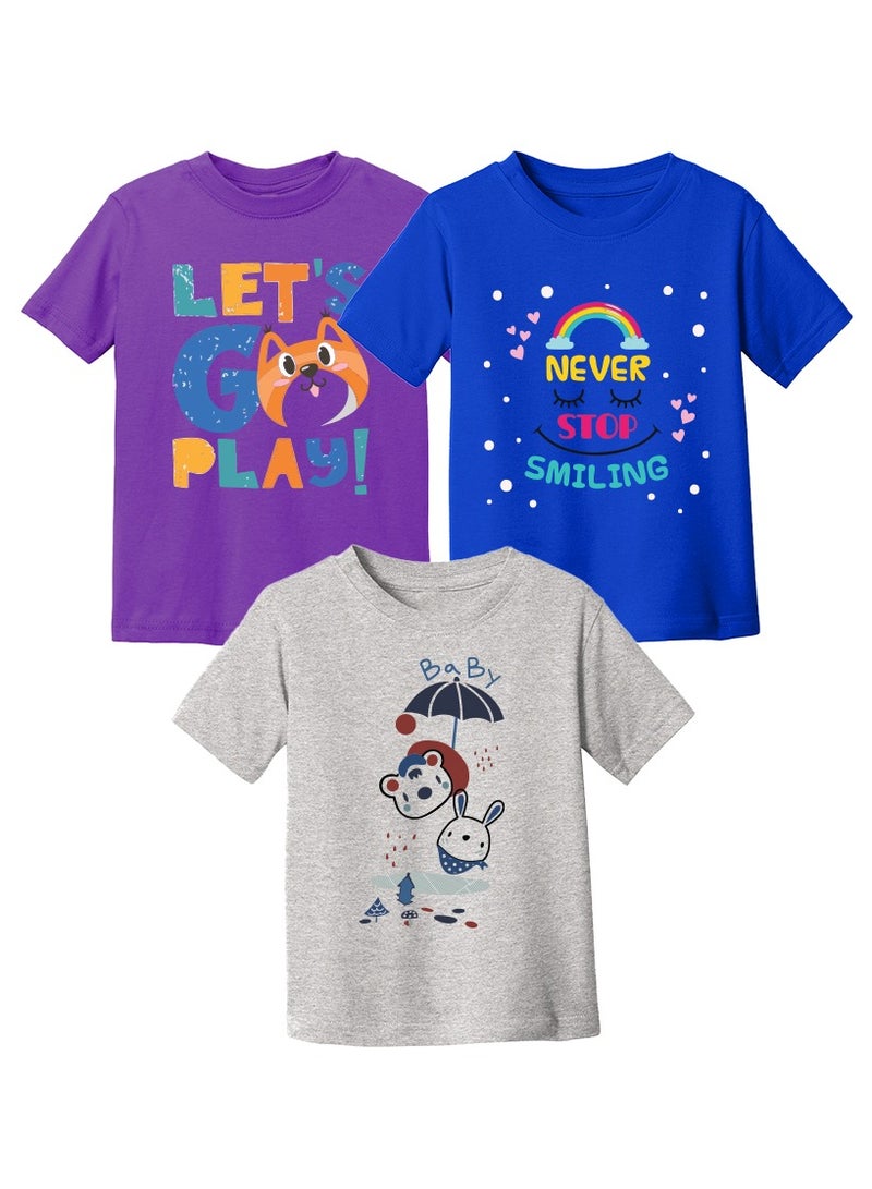 Kids Multi Color Combo Printed Design T-shirt For Girls - Fashionable Short Sleeve T-Shirt - Casual Daily Shirt For Kids - Assorted Colors