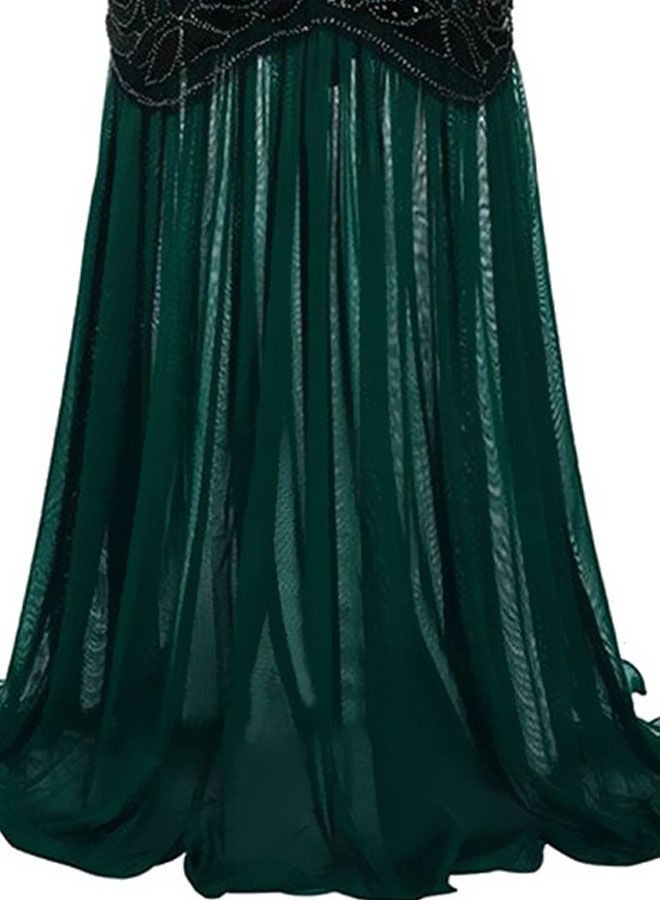 Ruffles Hem Sequined Gown Dress Dark Green/Black