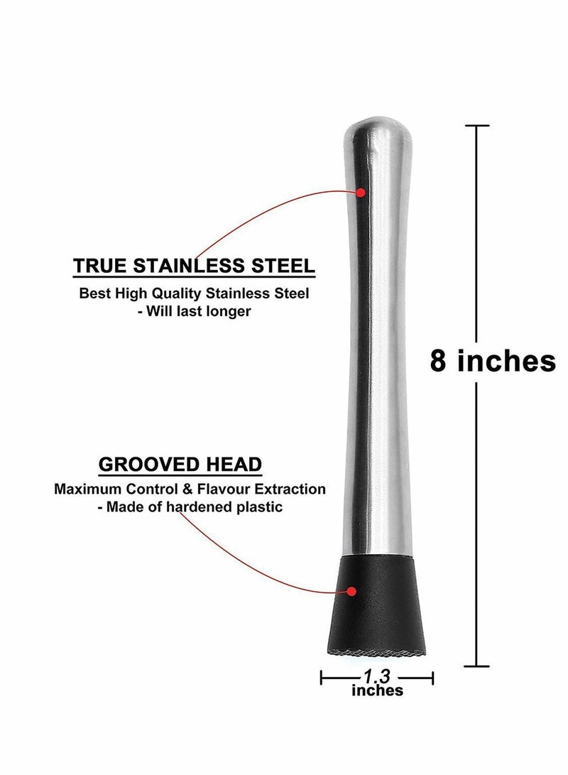 Muddler Stainless Steel Pounding Popsicles Sticks Plastic Broken Pop Sickles Bar Tools for Rest 8 inch Long 1pc Fruit Crusher Home Making Drinks