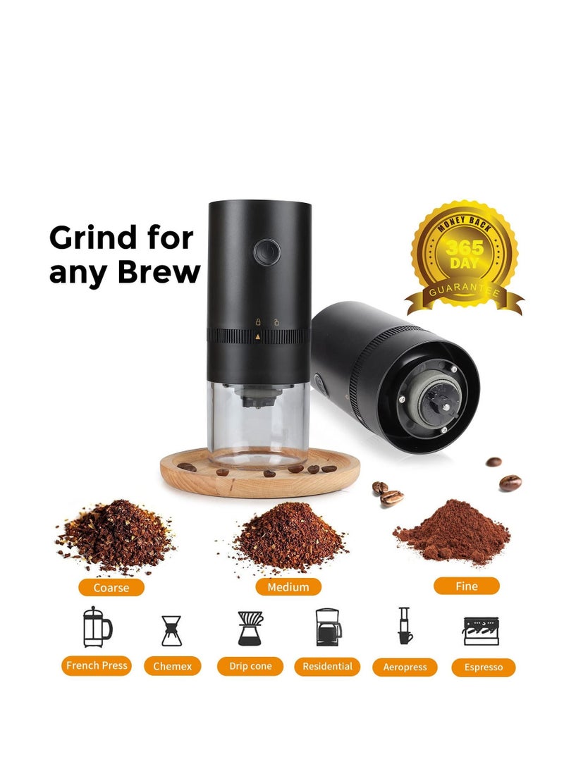 Portable Electric Burr Coffee Grinder, 4 Cups Small Automatic Conical Grinder Bean with Muli Grind Setting, USB Rechargeable, Cleaning Brush Included, Black