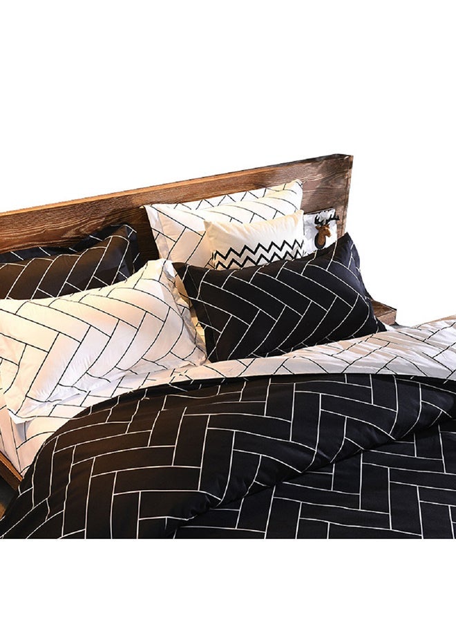 6-Piece Double Size Printed Duvet Cover Set Cotton Black/White 200x230cm