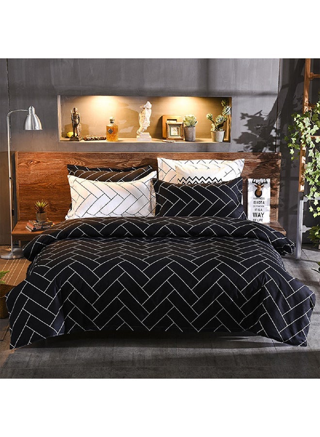 6-Piece Double Size Printed Duvet Cover Set Cotton Black/White 200x230cm